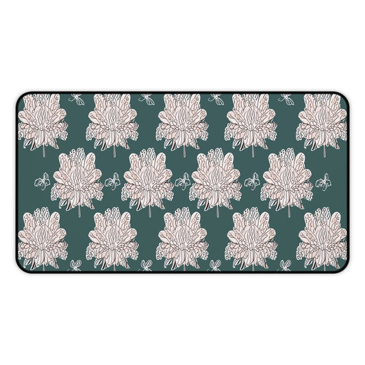 Soft White Floral Butterflies 12" x 22" Desk Mat