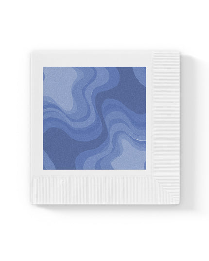 Deep Blue Wavey White Coined Napkins, 6.5" x 6.5"