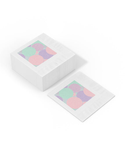 Pastel Peach and Soft Green Patches White Coined Napkins, 4.8" x 4.8"