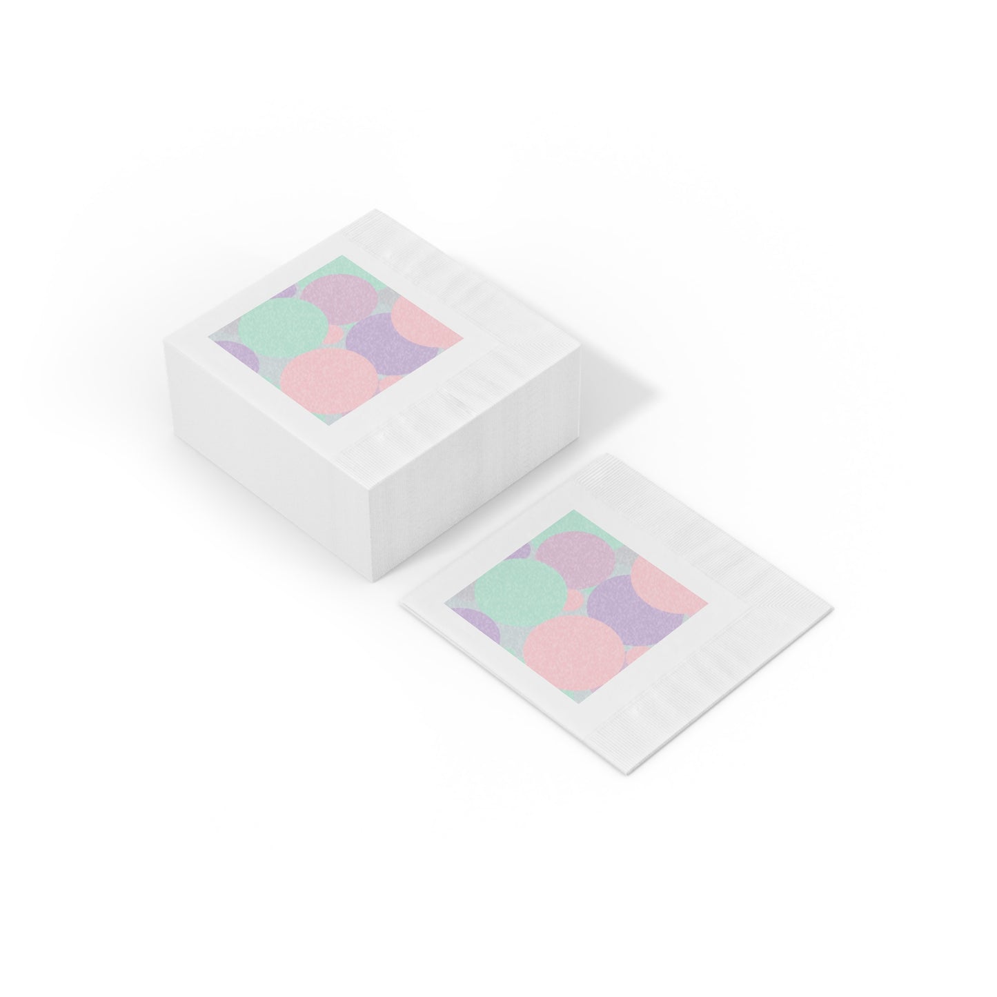 Pastel Peach and Soft Green Patches White Coined Napkins, 4.8" x 4.8"