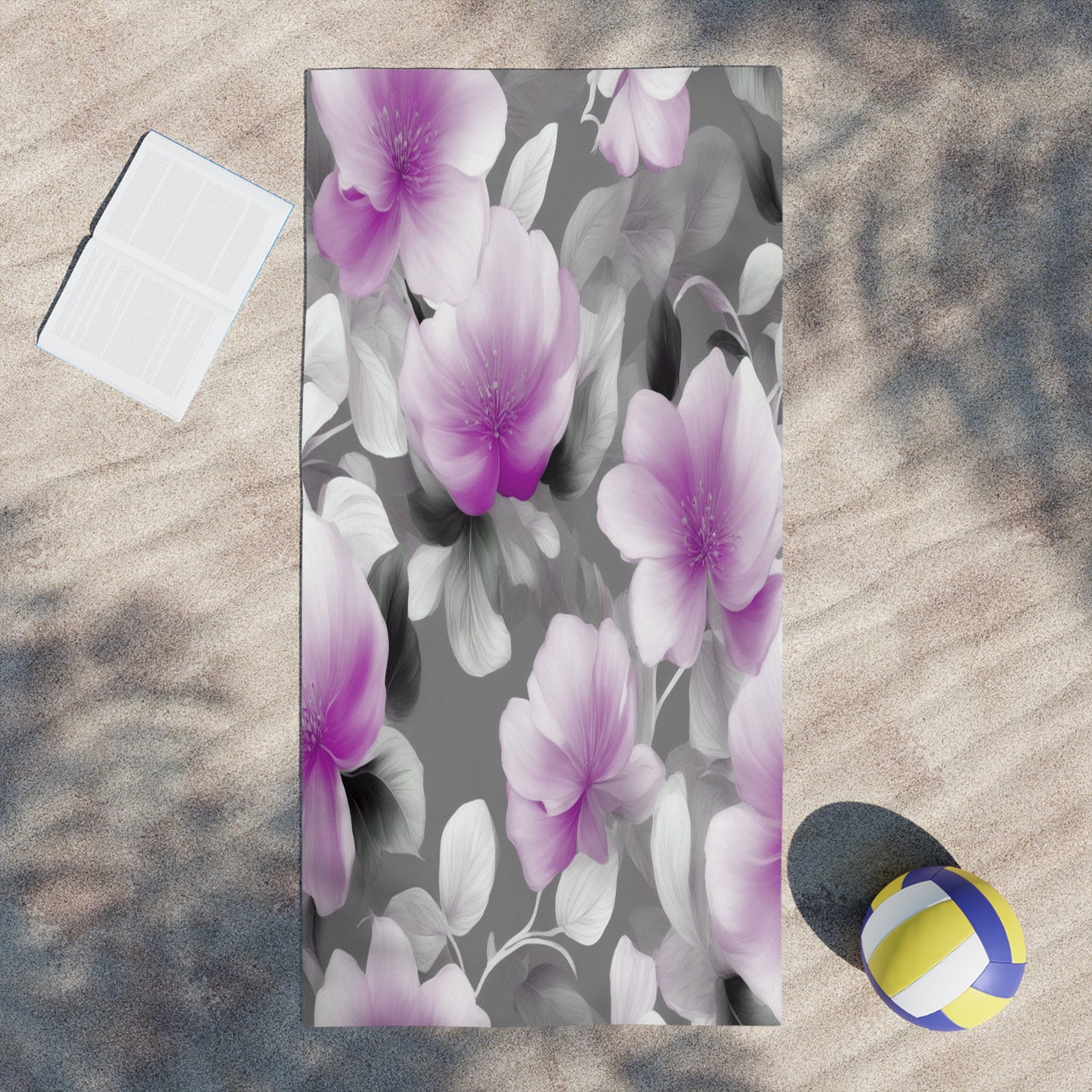 Purple Blossom Floral Bunch Beach Towel, 30" x 60"