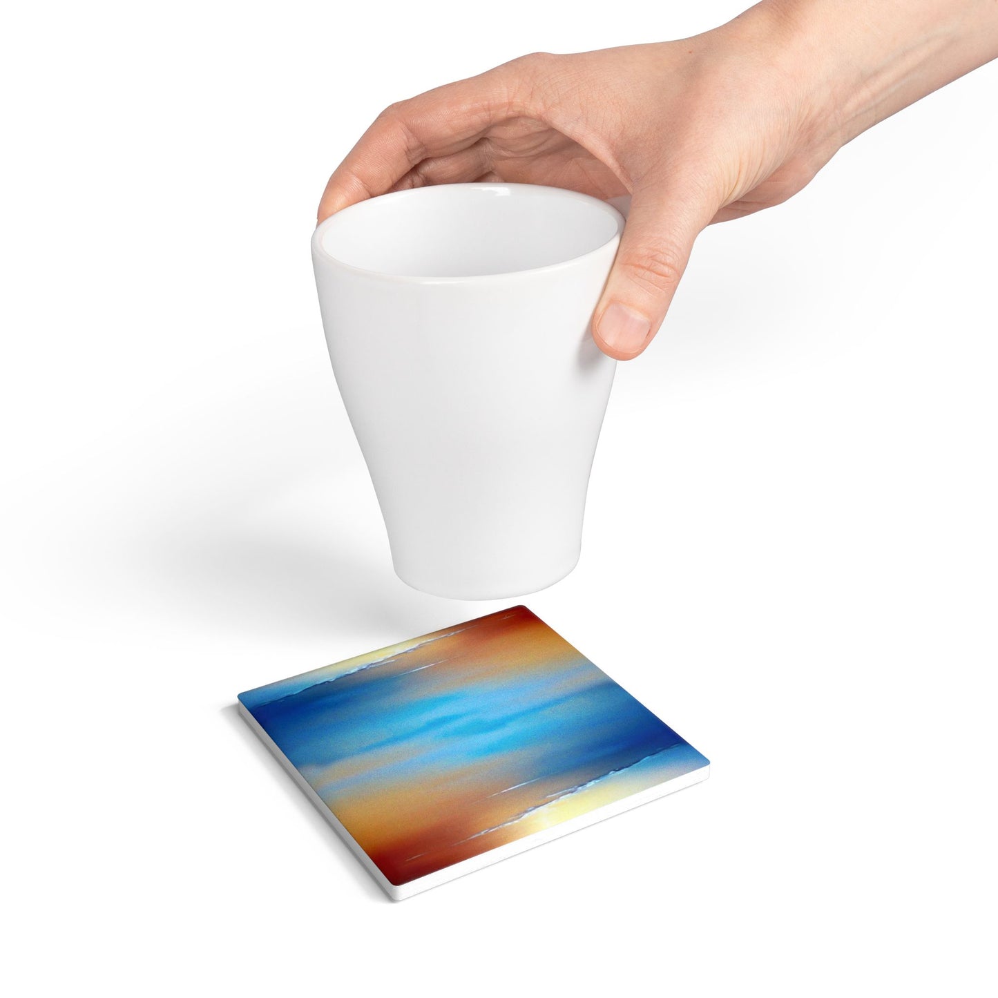 Blue Sea Red Orange Fog 4" x 4" Square Ceramic Coaster