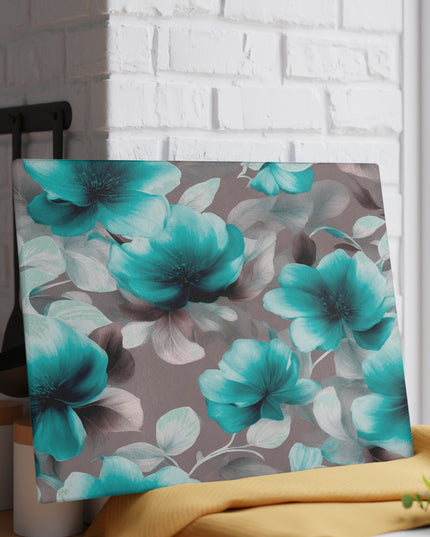 Tif Green Gray Floral Bunch Glass Cutting Board, 11" x 15"