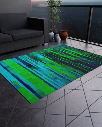 Striped Blue Green Outdoor Rug, 60" x 84"