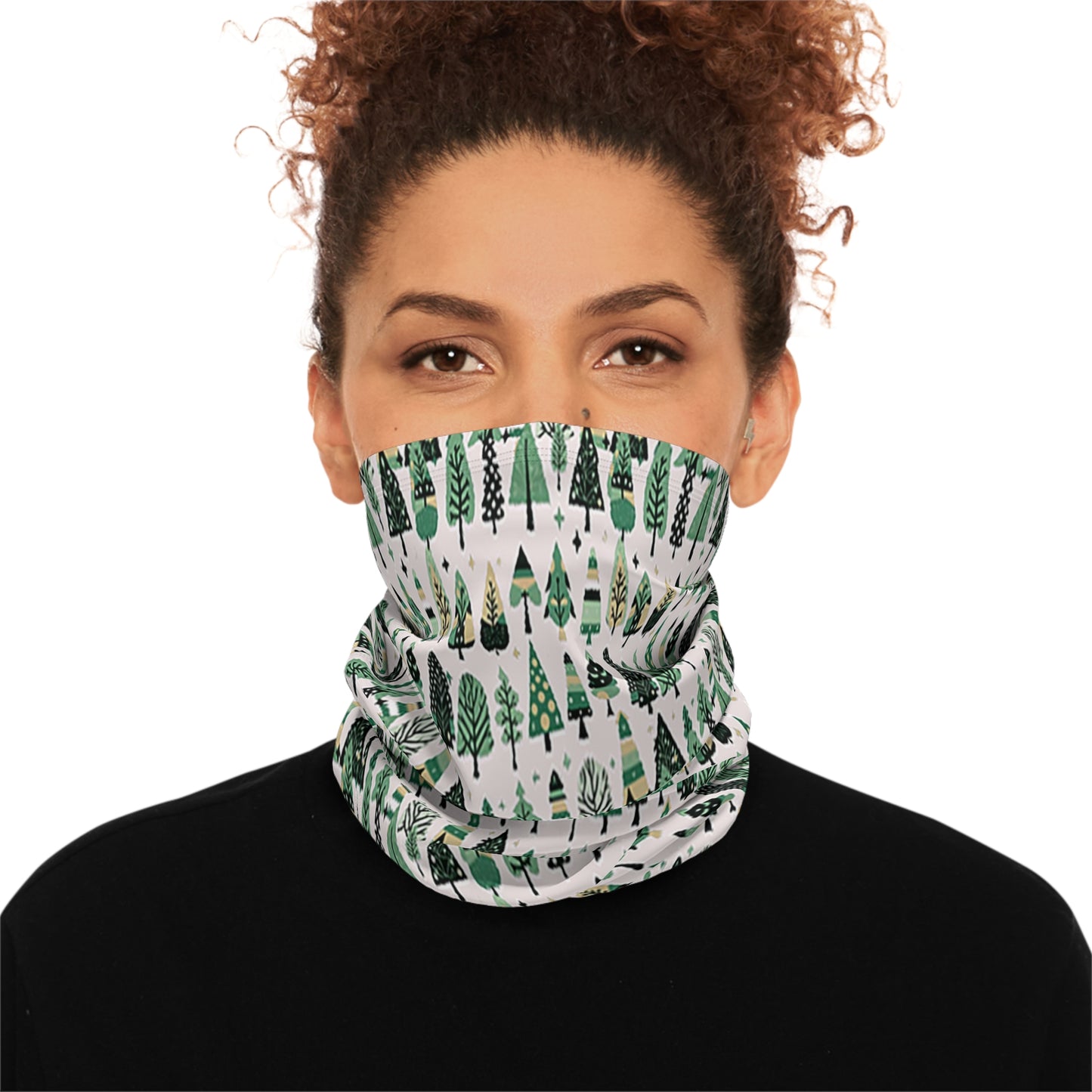 Mini Vintage Green Trees Winter Neck Gaiter With Drawstring