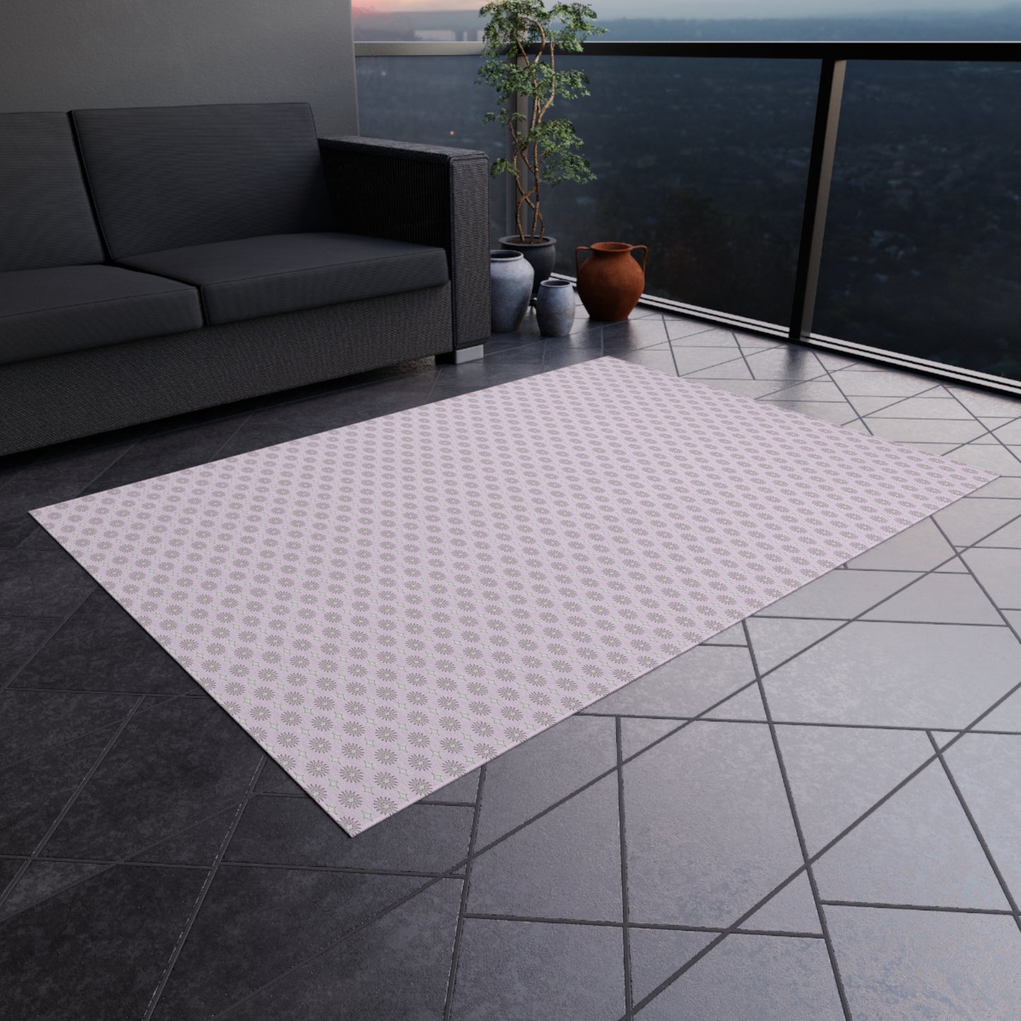 Pink Mornings Star-crossed Bodies Outdoor Rug, 60" x 84"