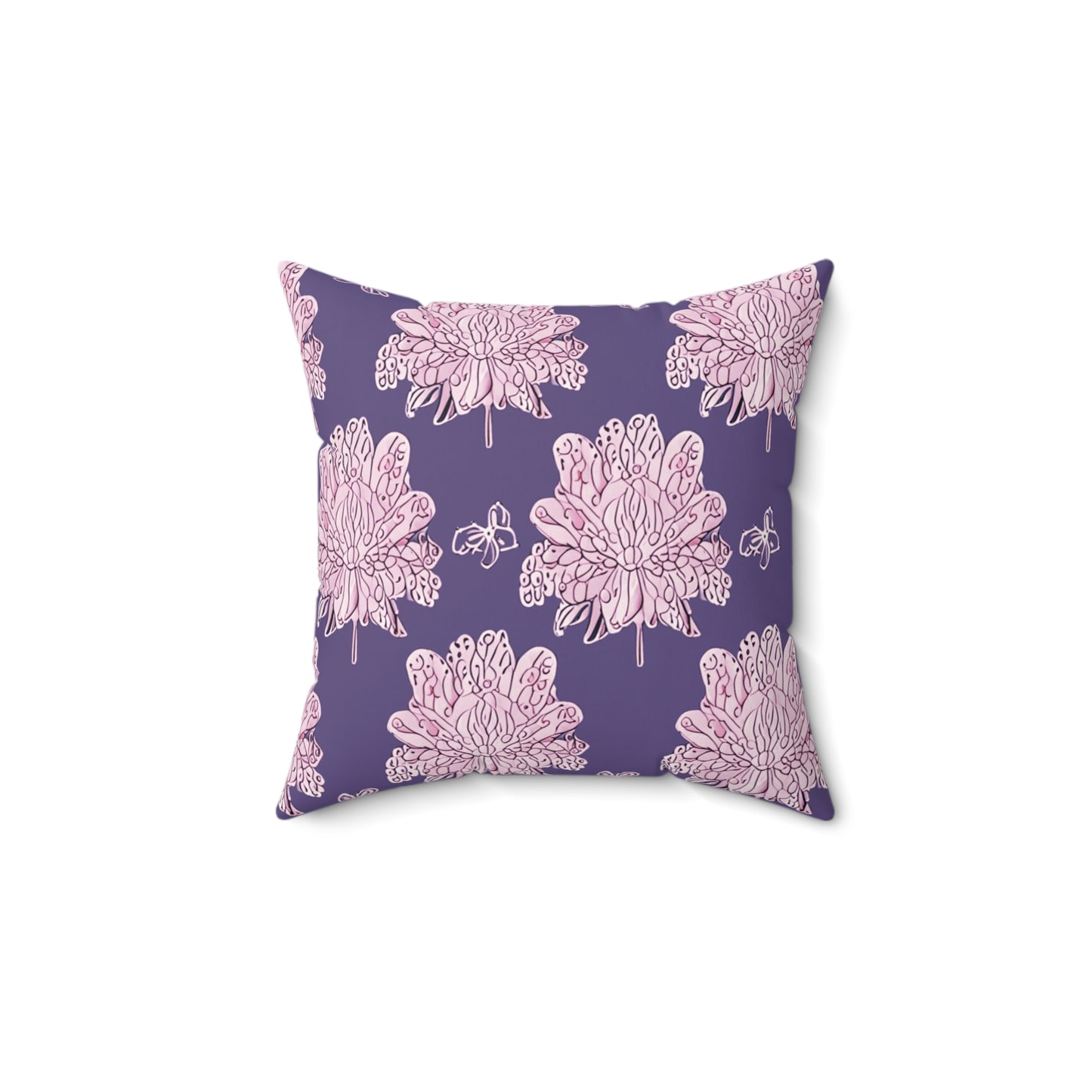 Magenta Floral Butterflies 14" x 14" Faux Suede Square Pillow