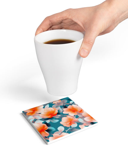 Orange Blossom Floral Bunch Square Ceramic Coaster, 4" x 4"