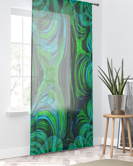 Uzi Spiral Blue Green Sheer Window Curtain, 50" x 84", partially transparent