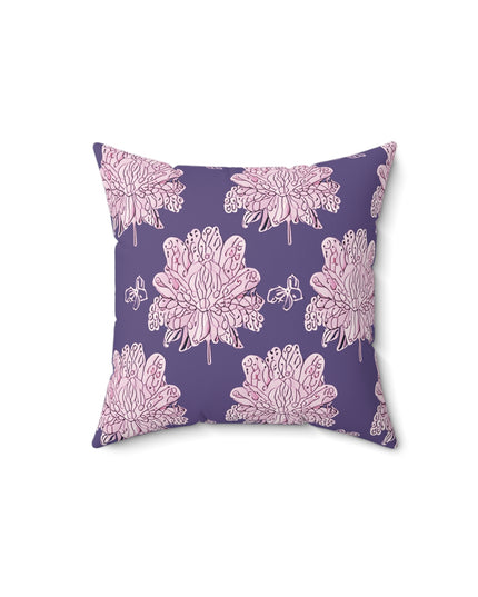 Magenta Floral Butterflies 14" x 14" Faux Suede Square Pillow