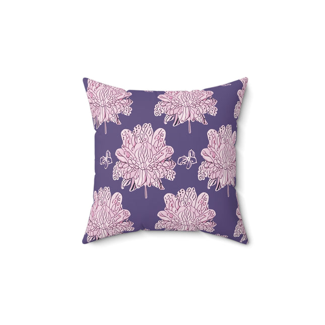 Magenta Floral Butterflies 14" x 14" Faux Suede Square Pillow