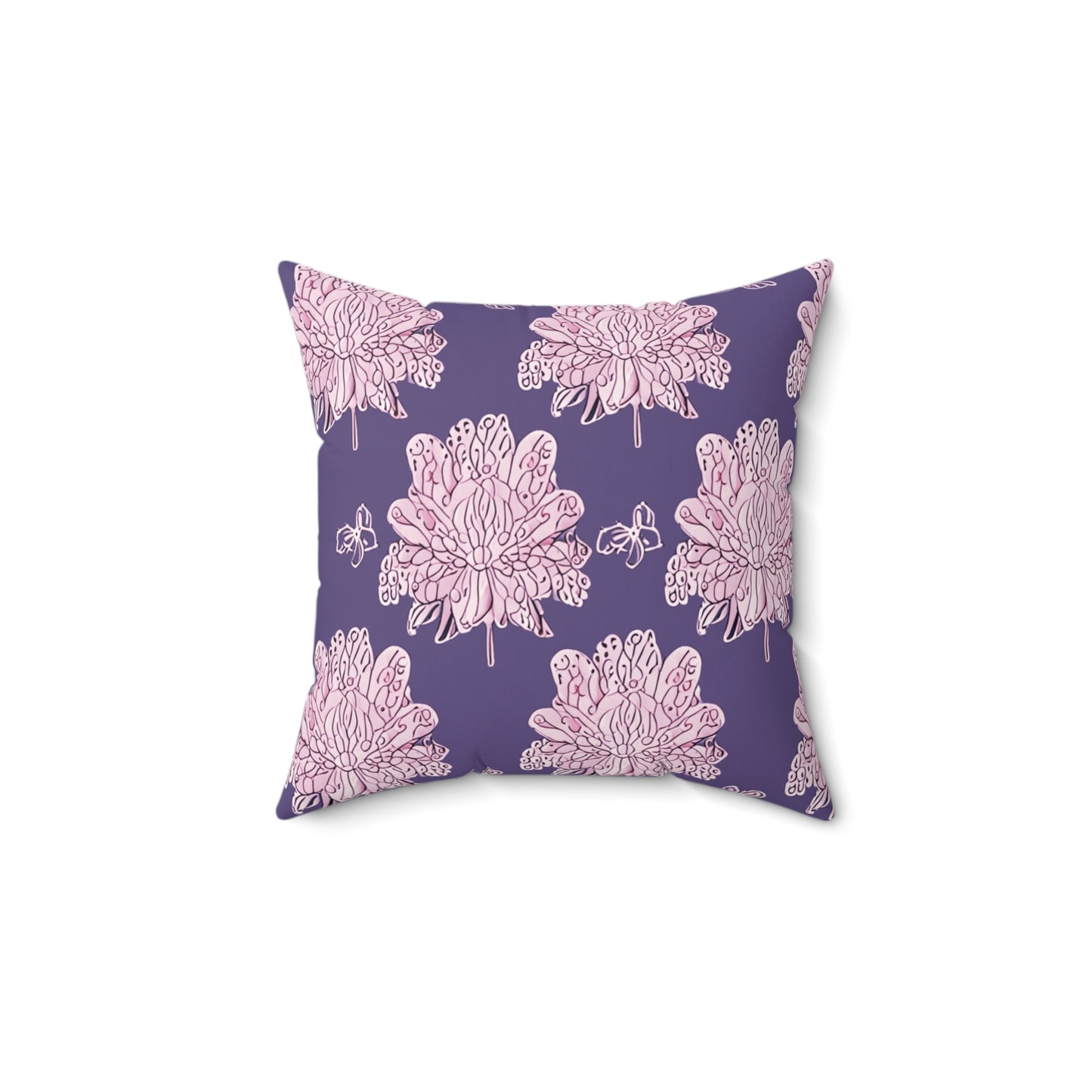 Magenta Floral Butterflies 14" x 14" Faux Suede Square Pillow