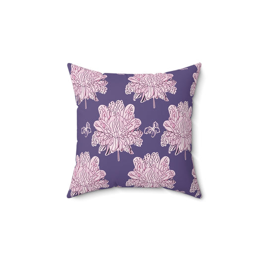 Magenta Floral Butterflies 14" x 14" Faux Suede Square Pillow