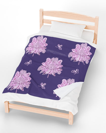 Magenta Floral Butterflies Velveteen Plush Blanket, 50" x 60"