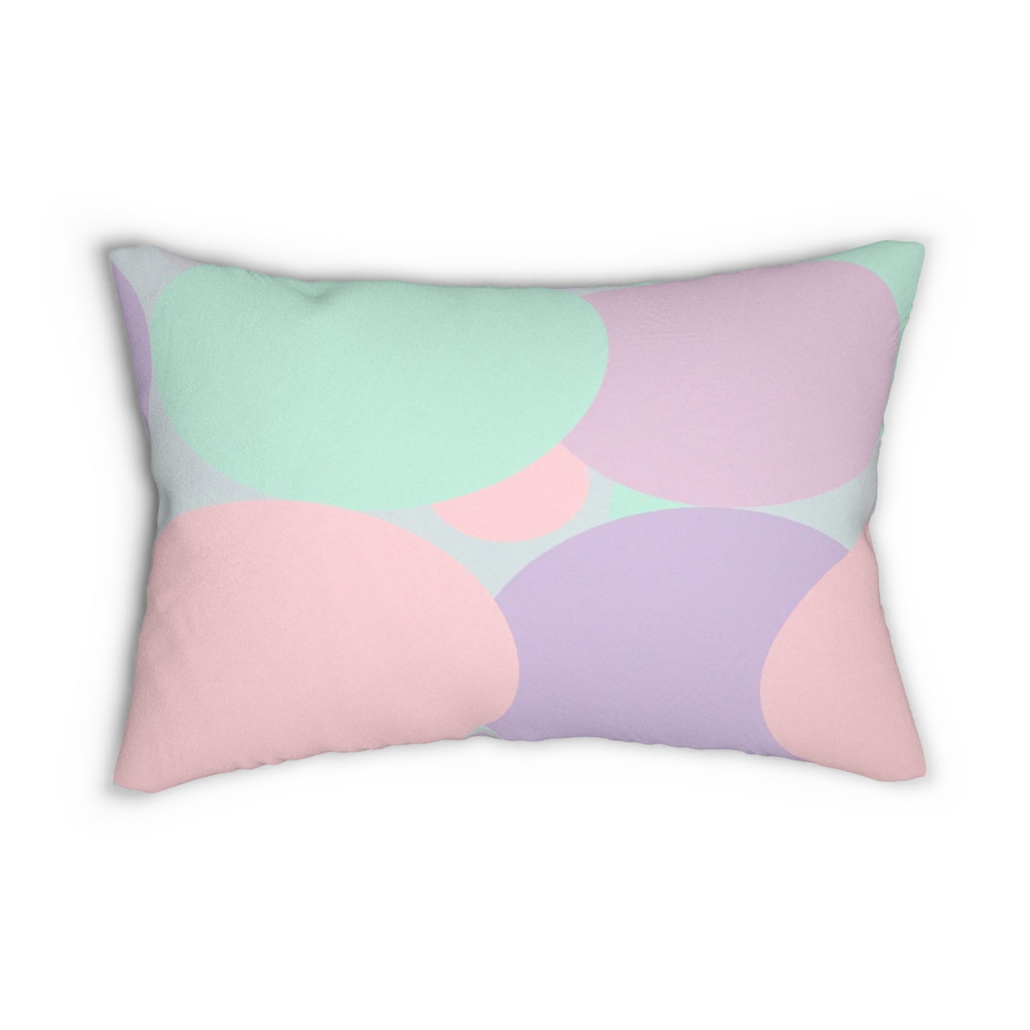 Pastel Peach and Soft Green Patches Spun Polyester Lumbar Pillow, 20" x 14"