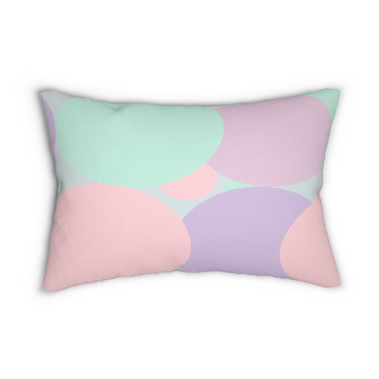 Pastel Peach and Soft Green Patches Spun Polyester Lumbar Pillow, 20" x 14"