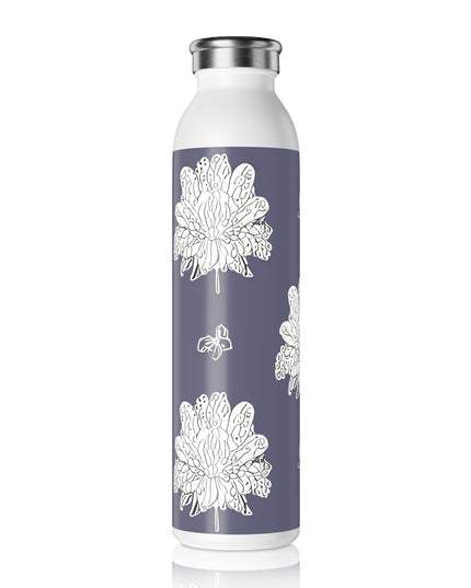 White Floral Butterflies Slim Water Bottle, 20 oz White