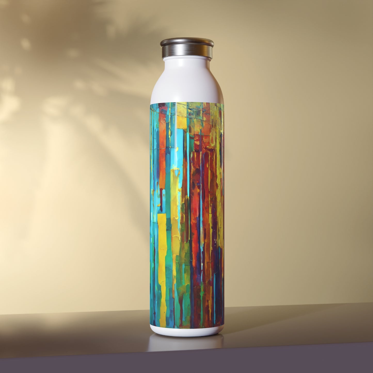 Striped Alpha Slim Water Bottle, 20 oz White