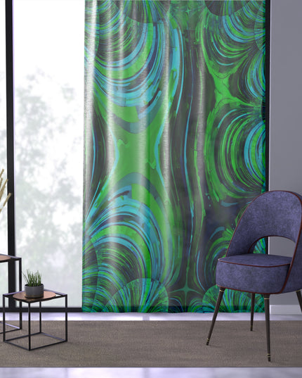 Uzi Spiral Blue Green Sheer Window Curtain, 50" x 84", partially transparent