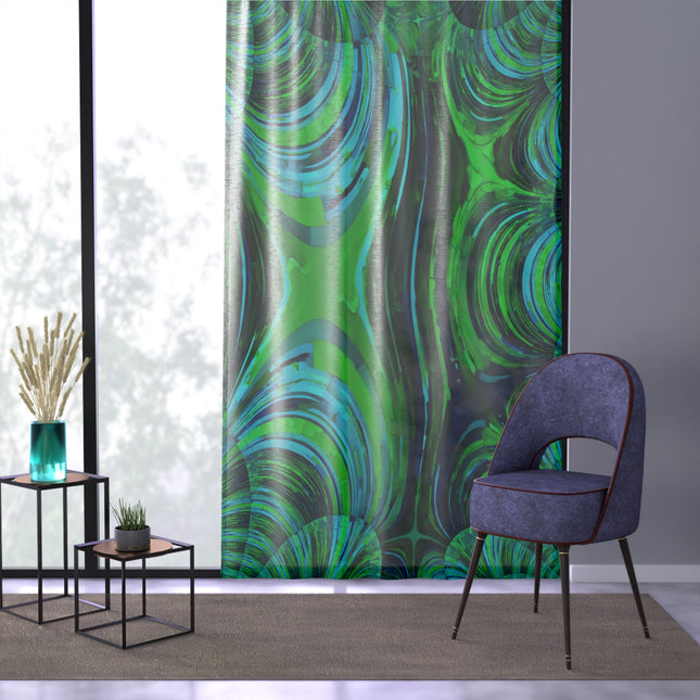 Uzi Spiral Blue Green Sheer Window Curtain, 50" x 84", partially transparent
