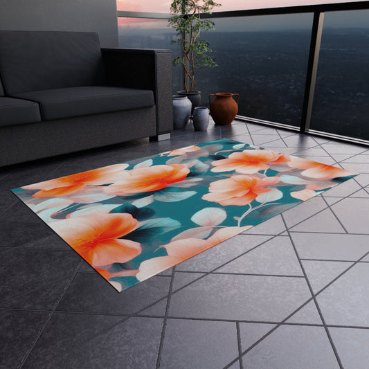 Orange Blossom Floral Bunch Outdoor Rug, 48" x 72"