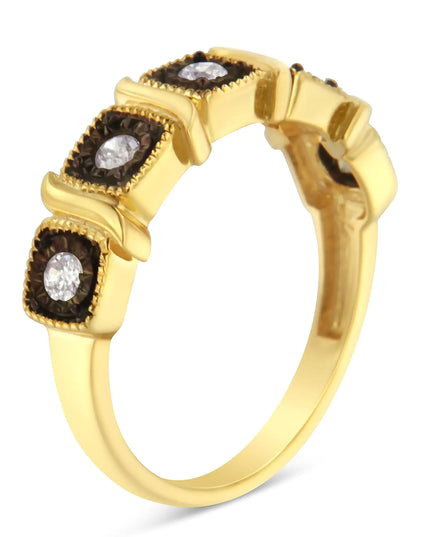 10K Yellow Gold Flashed .925 Sterling Silver Miracle-Set Diamond 5-Stone Ring Band (1/4 Cttw, J-K Color, I2-I3 Clarity)