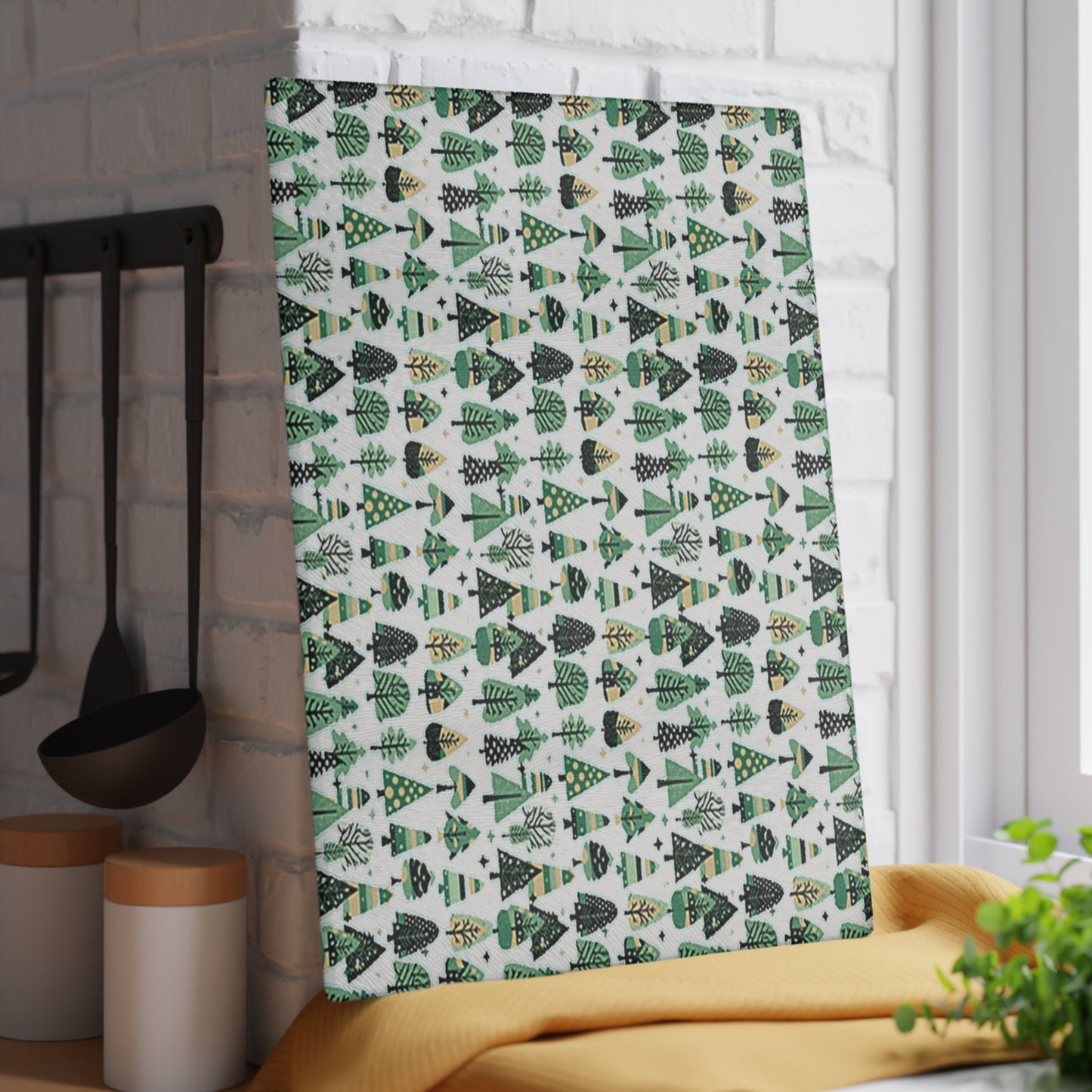 Mini Vintage Green Trees 11" x 15" Glass Cutting Board