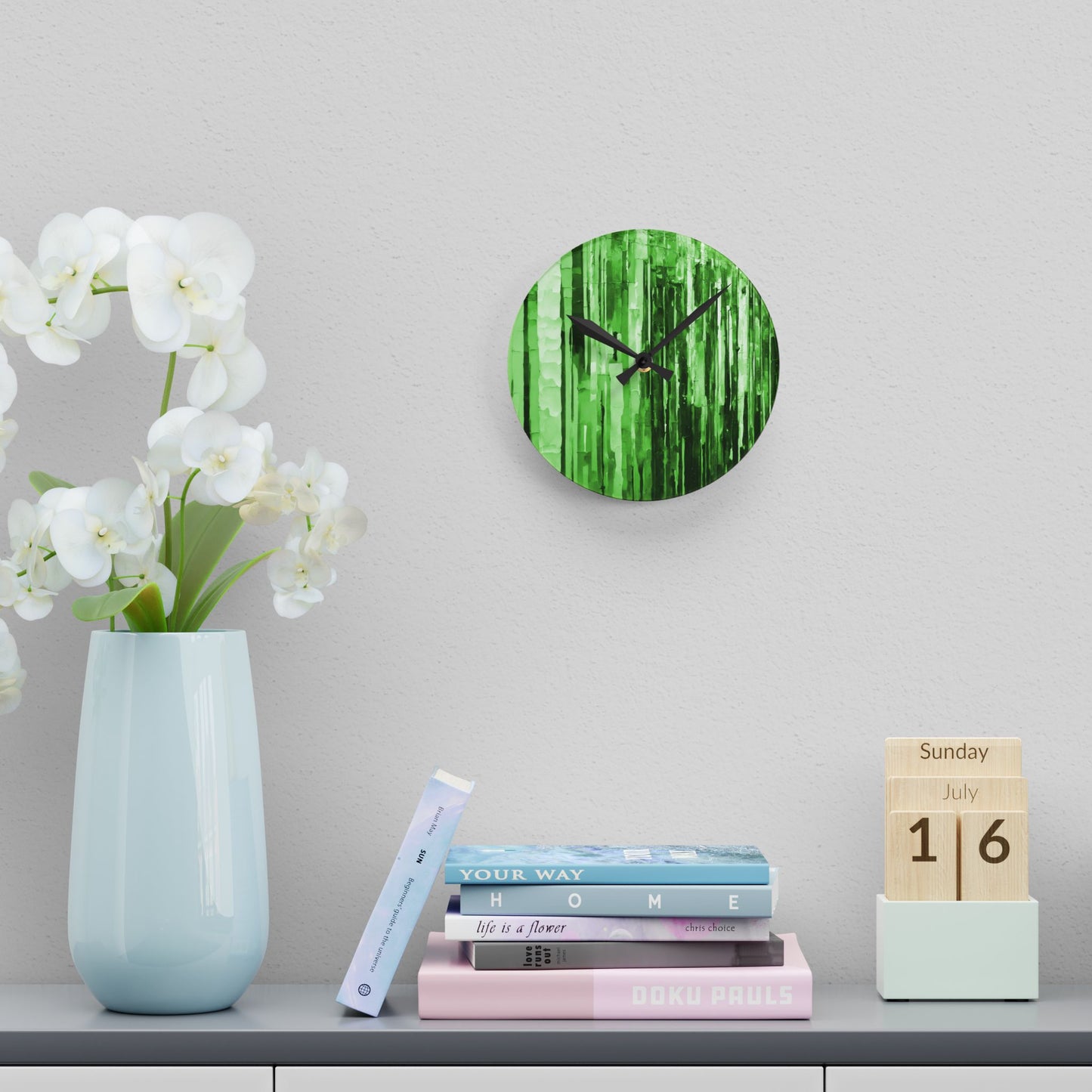 Striped Mint Pastels Acrylic Round Wall Clock, 8" x 8"