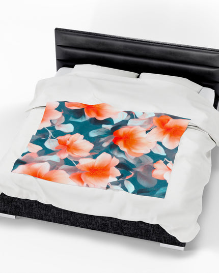 Orange Blossom Floral Bunch Velveteen Plush Blanket, 50" x 60"
