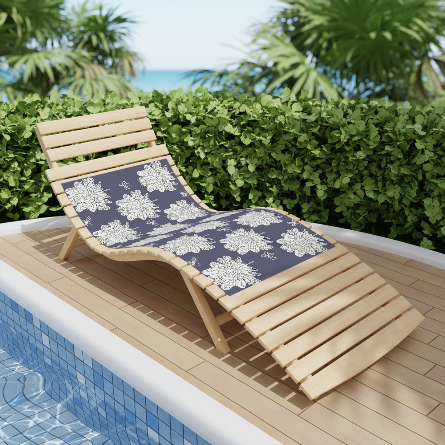 White Floral Butterflies Beach Towel, 24" x 44"