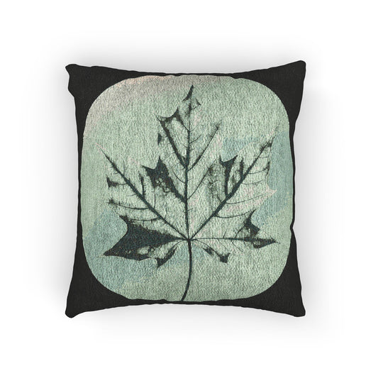 Mint Green Maple Leaf Woven Pillow, 17" x 18"