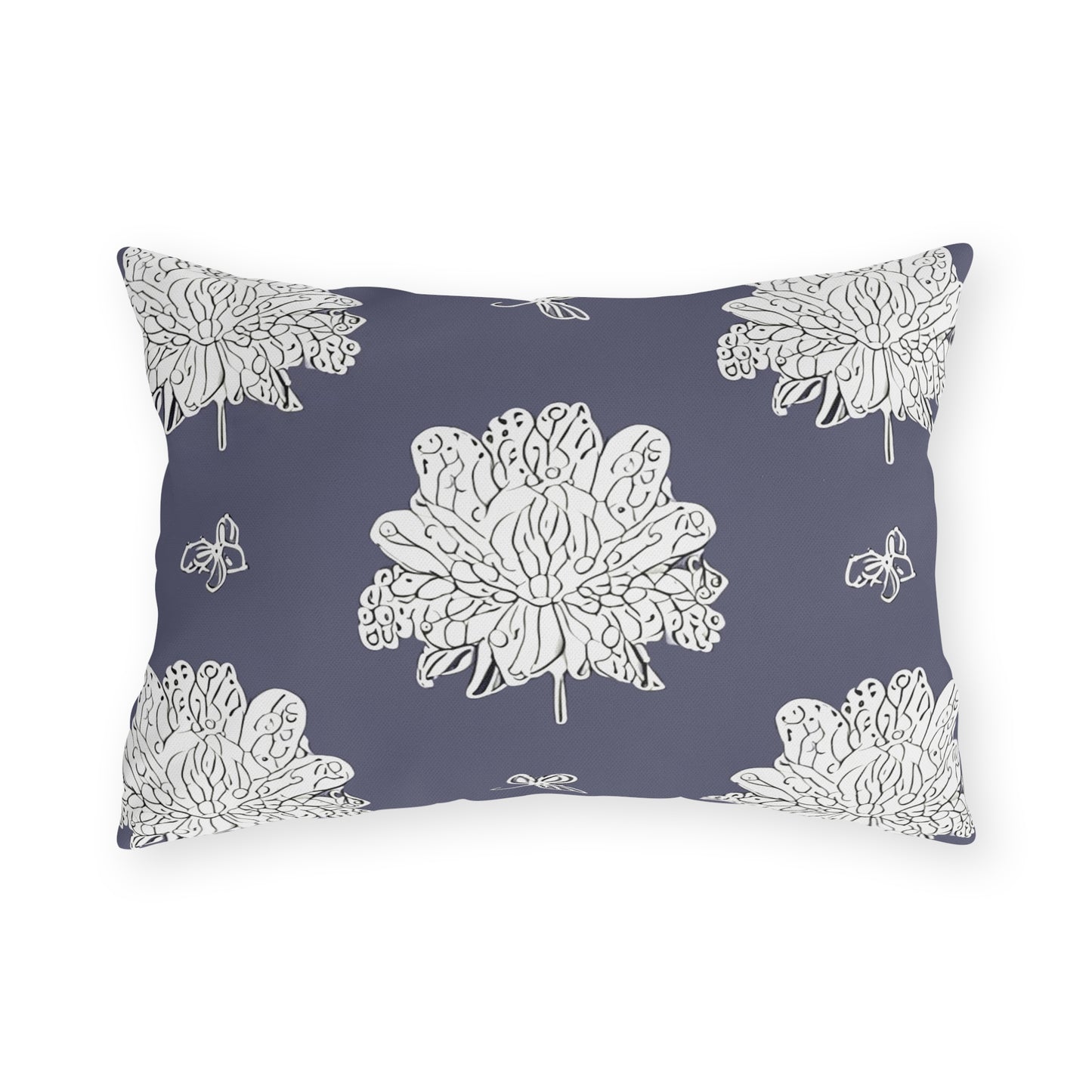 White Floral Butterflies 20" x 14" Outdoor Pillow