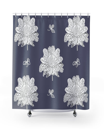 White Floral Butterflies Shower Curtain, 71" x 74"