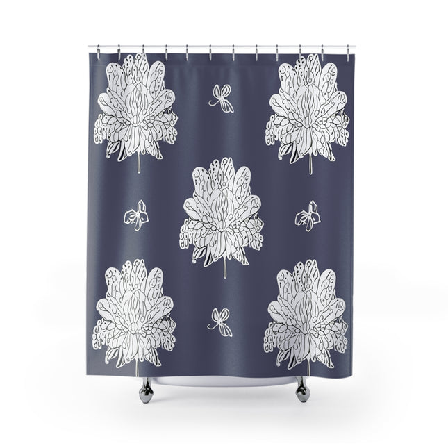 White Floral Butterflies Shower Curtain, 71" x 74"