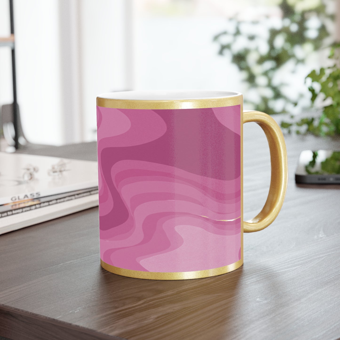 Pinky Mauve Wavey 11 oz Metallic Mug (Silver\Gold)