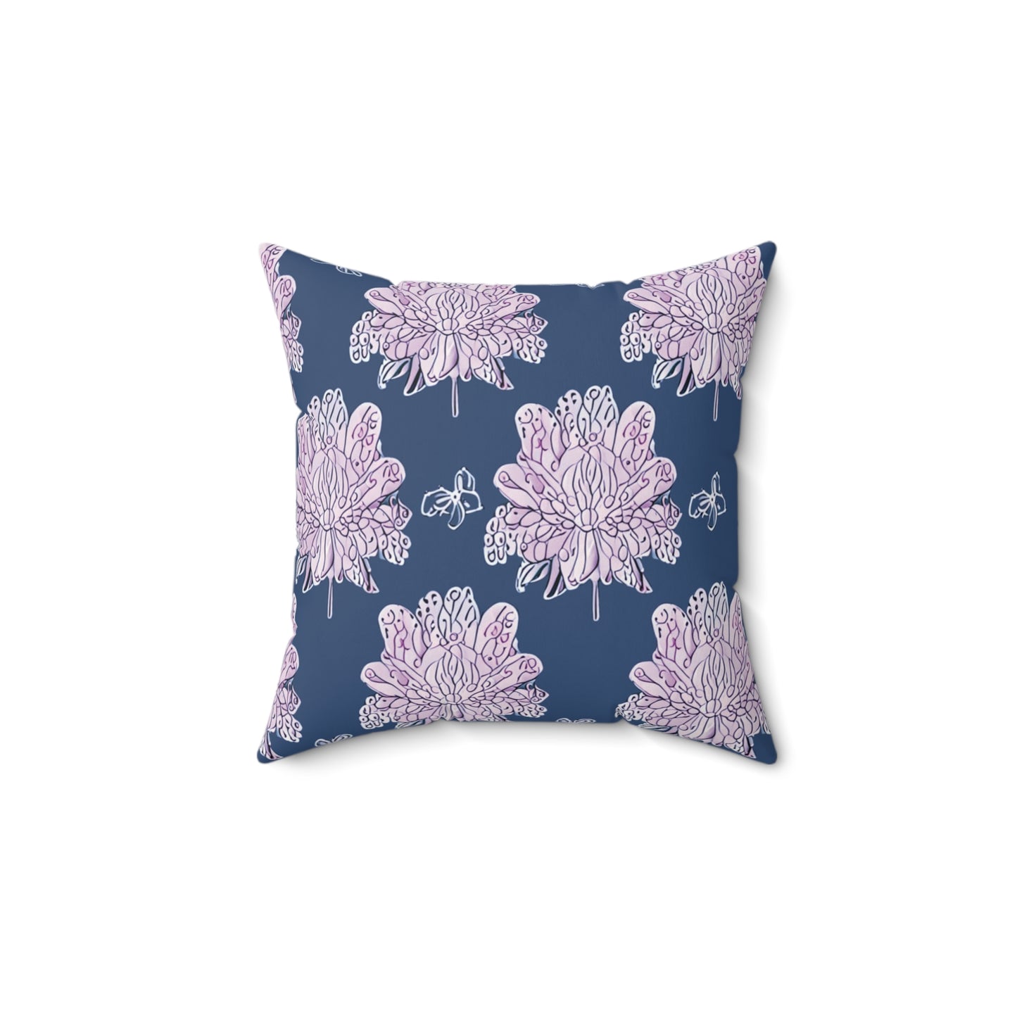 Purple White Floral Butterflies 14" x 14" Faux Suede Square Pillow