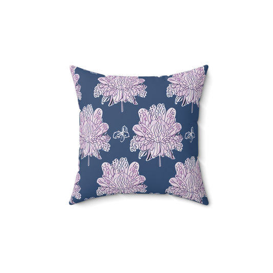 Purple White Floral Butterflies 14" x 14" Faux Suede Square Pillow