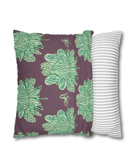 Mint Green Floral Butterflies Spun Polyester Square Pillowcase, 14" x 14"