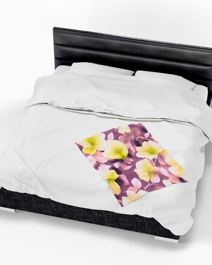 Lemon Blossom Floral Bunch Velveteen Plush Blanket, 30" x 40"