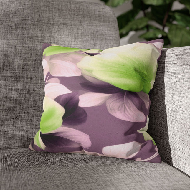 Lime Lavender Floral Bunch Spun Polyester Square Pillowcase, 14" x 14"