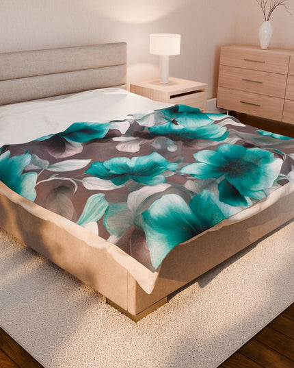 Tif Green Gray Floral Bunch Velveteen Plush Blanket, 60" x 80"