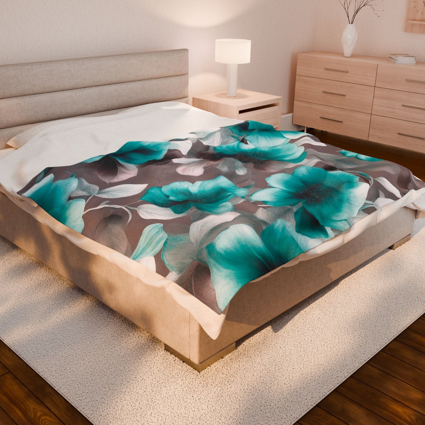 Tif Green Gray Floral Bunch Velveteen Plush Blanket, 60" x 80"