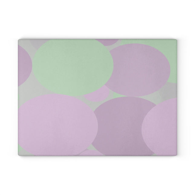 Pastel Lavender Purple and Soft Green Patches 11" x 15" Glass Cutting Board