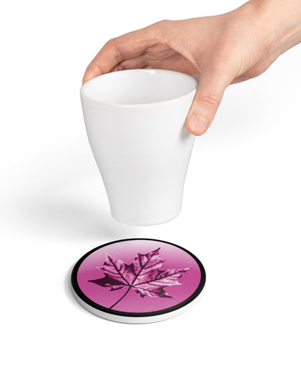Magenta Maple Leaf 4" x 4" Round Ceramic Coaster