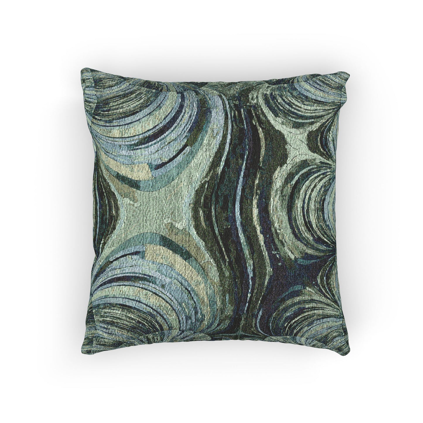 Uzi Spiral Blue Green Woven Pillow, 17" x 18"