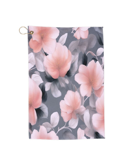 Peach and Blue Gray Floral Bunch Golf Towel, 16" x 24"