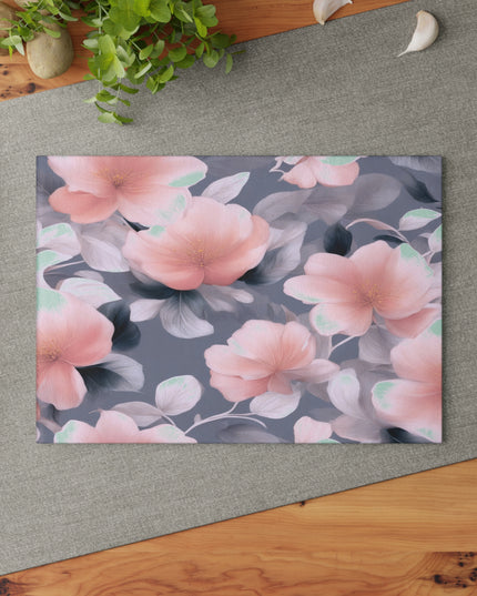 Peach and Blue Gray Floral Bunch Glass Cutting Board, 8" x 11"
