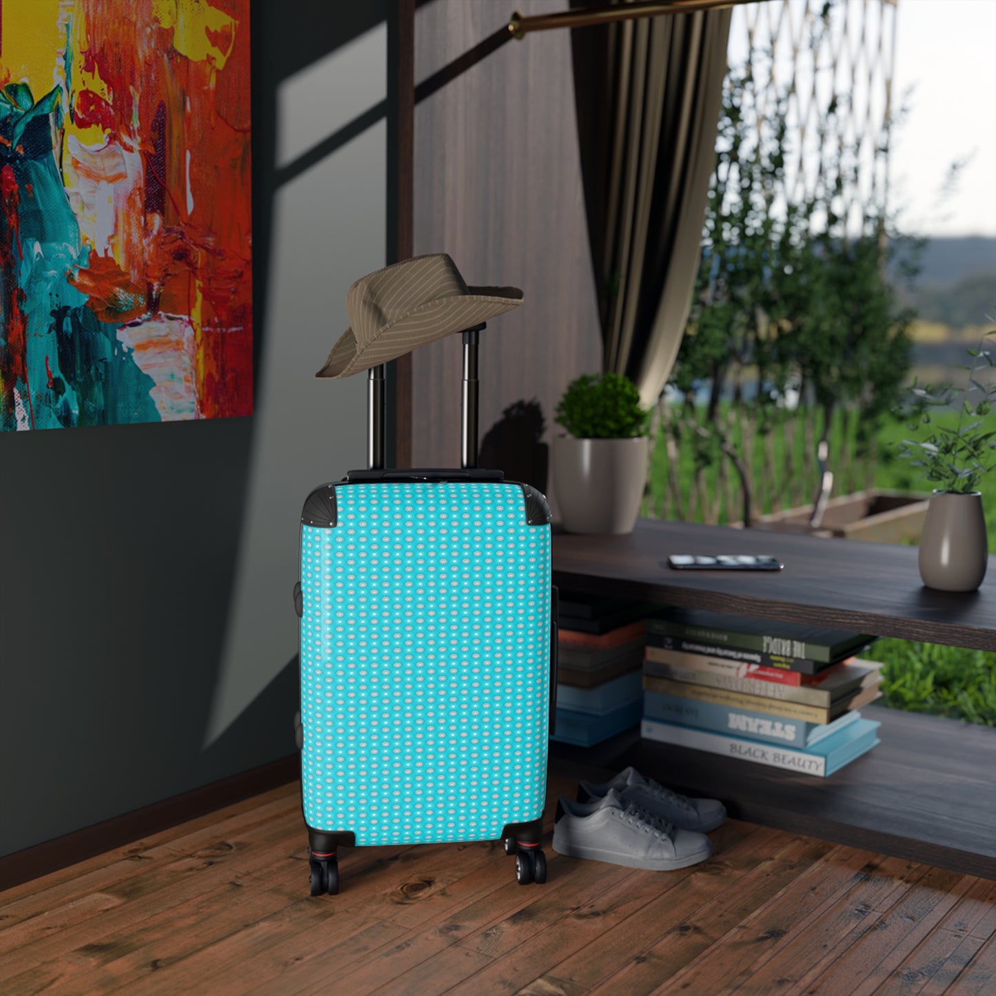 Tif Green Star-crossed Bodies Small Suitcase with built in lock, 4 double-wheels, telescopic handle, and ABS back hard-shell
