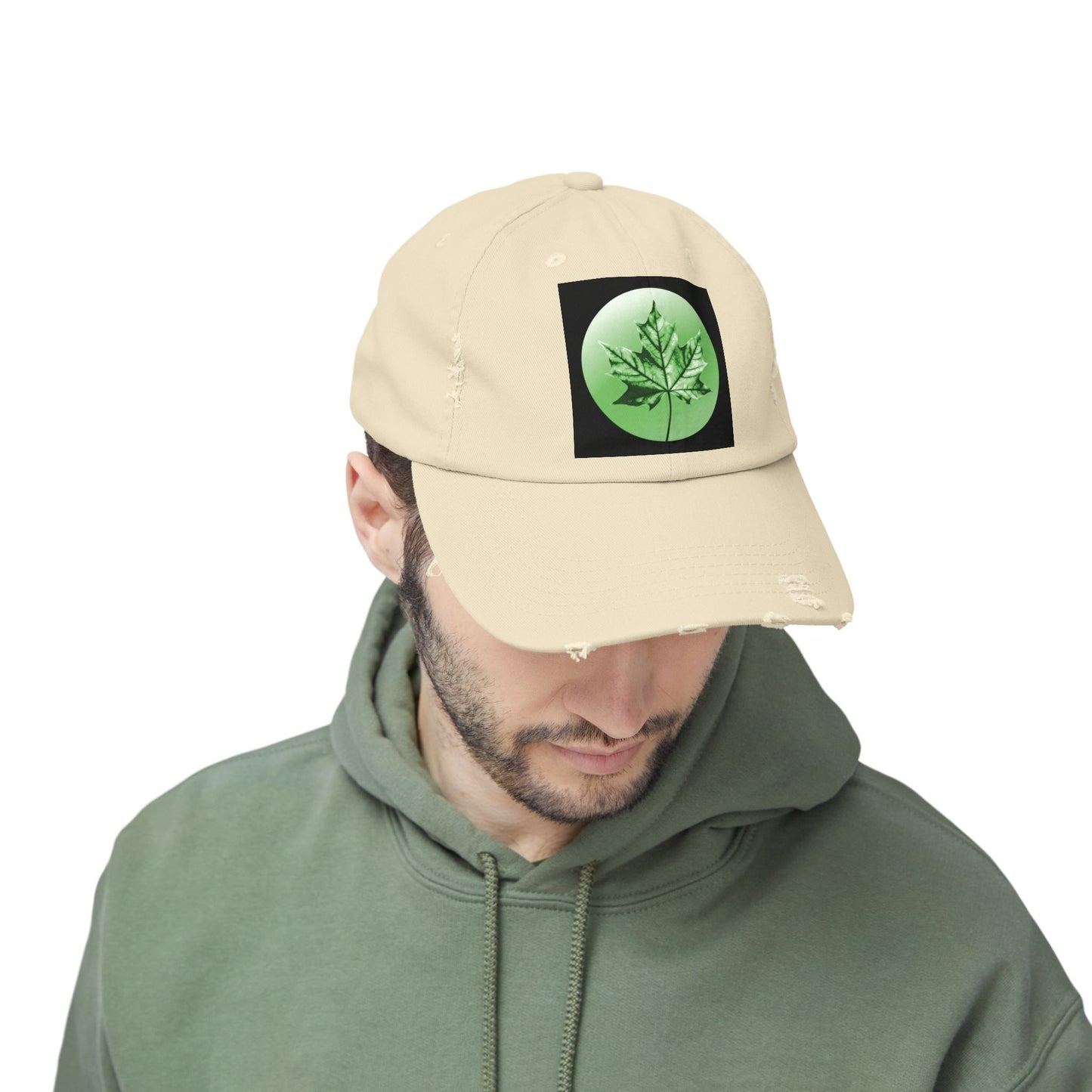 Mint Green Maple Leaf Unisex Distressed Cap