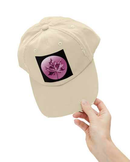 Magenta Maple Leaf Unisex Distressed Cap